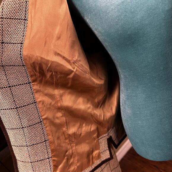 Katherine Kelly Women 14 coat Blazer One top button Beige Brown Wool Cotton - Picture 11 of 16